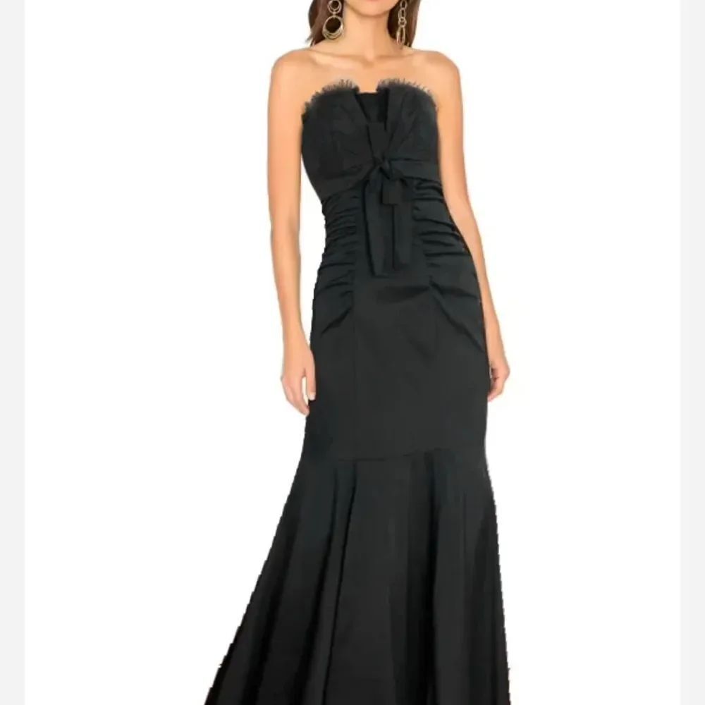 Vintage Y2K Xscape Black Taffeta ruched Tie Front Strapless Formal mermaid Gown